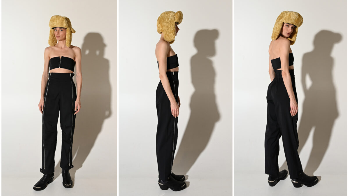 HIGH-WAISTED PANTS WITH ZIPPERS (BLACK)