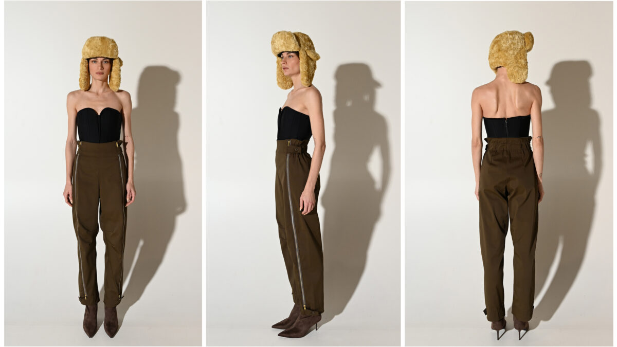 HIGH-WAISTED PANTS WITH ZIPPERS (KHAKI)