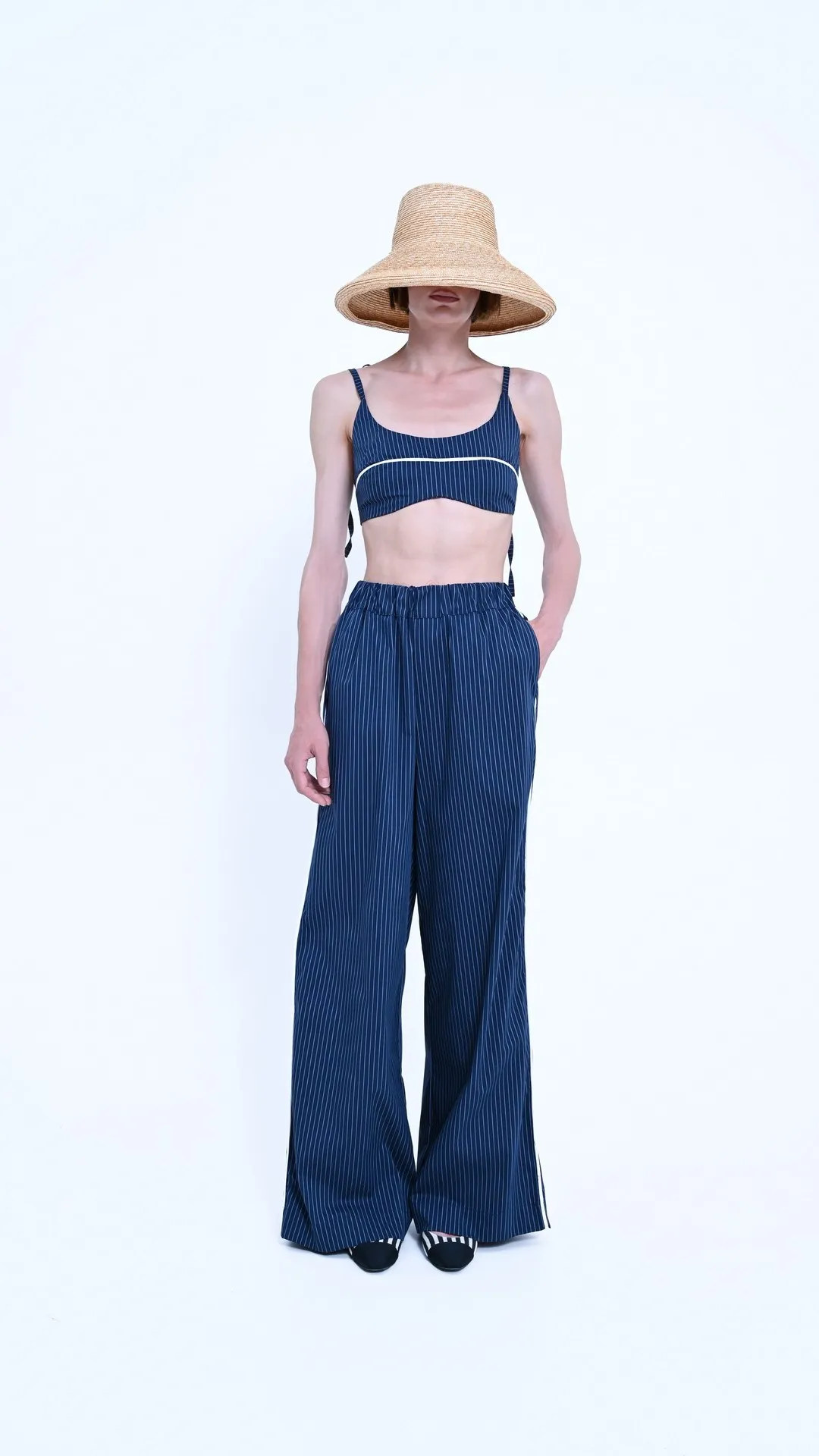 STRIPED WIDE-LEG PANTS (BLUE)