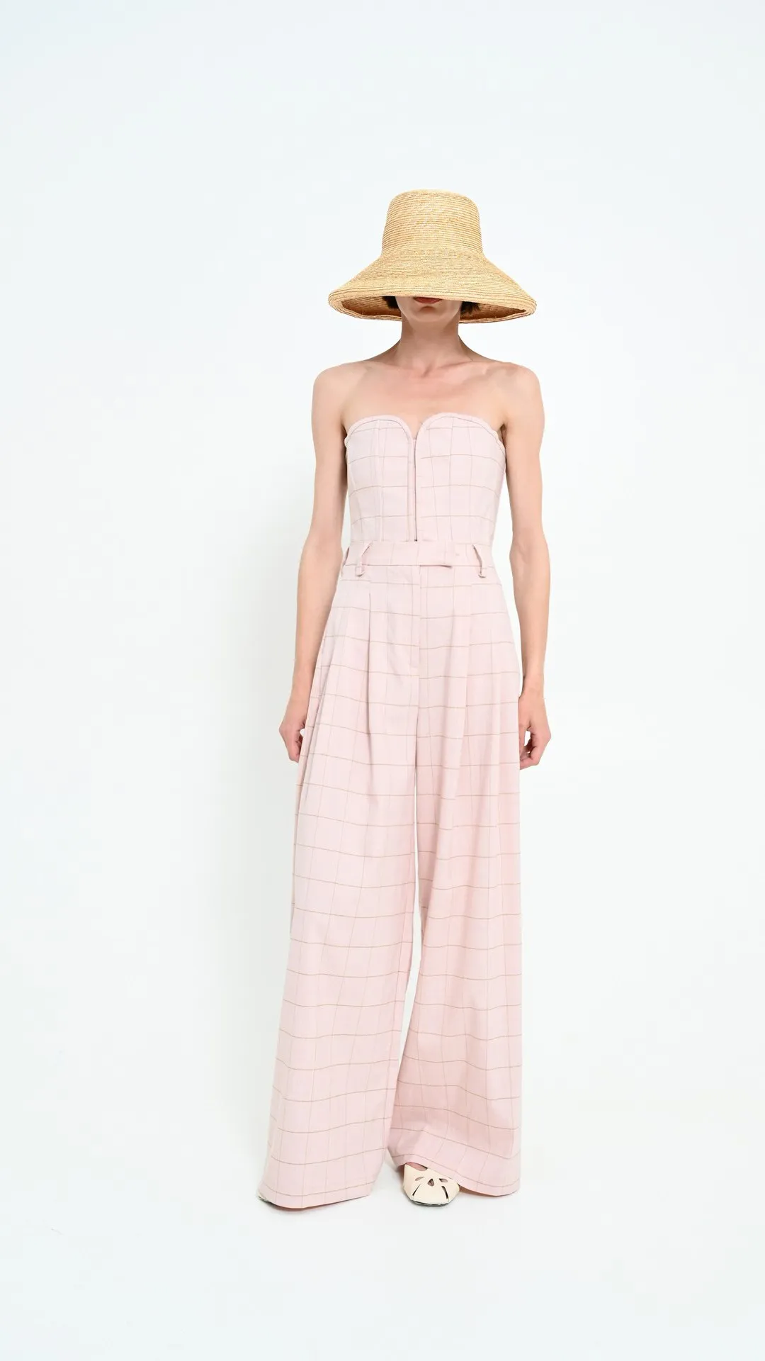 PLEATED WIDE-LEG PANTS (CHECKED)